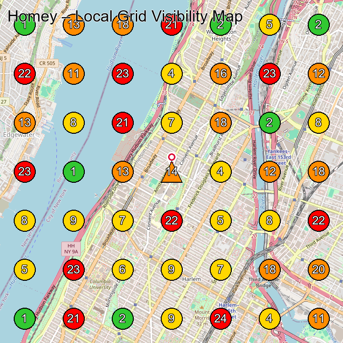 Homey House Cleaning Service GeoGrid ranking map for Hamilton Heights NY